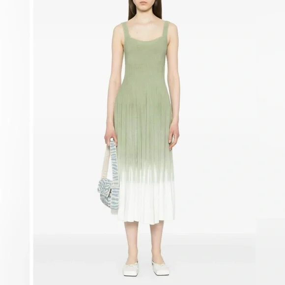 staud white and green dress Staud // White & Green Striped Back Cutout Dress – VSP Consignment